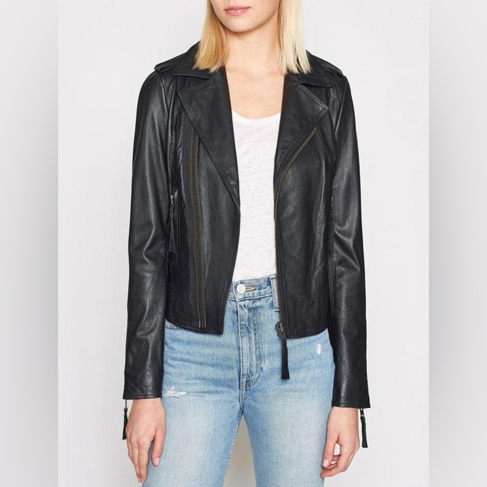 Joie Ailey Black Real Lamb Leather Moto Jacket Size XXS